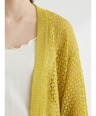 Green Parks 洗えるすかし編みニットカーディガン Yellow