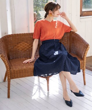 Tiaclasse L 【新色追加・洗える】幅広く活躍が期待できるレース切替スカート ネイビー