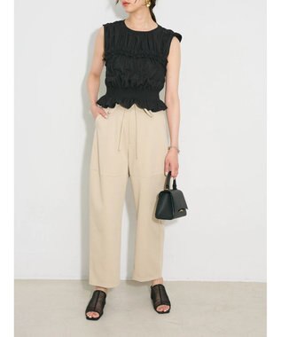 Green Parks シャーリングデザインコルセット風ブラウス Black