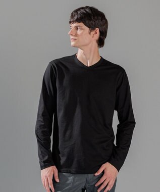 JOSEPH HOMME スビンソフトジャージー　Vネック長袖カットソー ブラック系