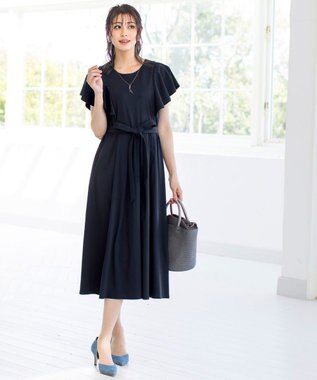 Tiaclasse L 【洗える】ストレスフリーで着用できるカットソーフレアワンピース ダークネイビー