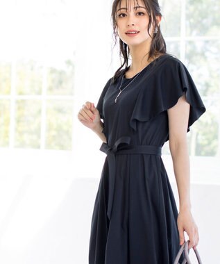 Tiaclasse L 【洗える】ストレスフリーで着用できるカットソーフレアワンピース ダークネイビー