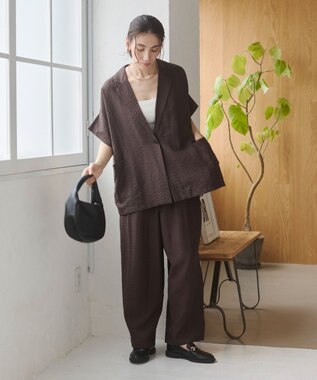 WEGO 【ANGIE VINTAGE】接触冷感半袖ジャケット ブラウン