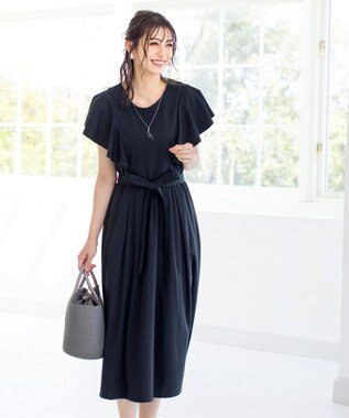 Tiaclasse L 【洗える】ストレスフリーで着用できるカットソーフレアワンピース ダークネイビー