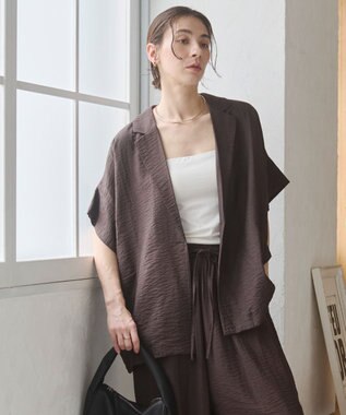WEGO 【ANGIE VINTAGE】接触冷感半袖ジャケット ブラウン