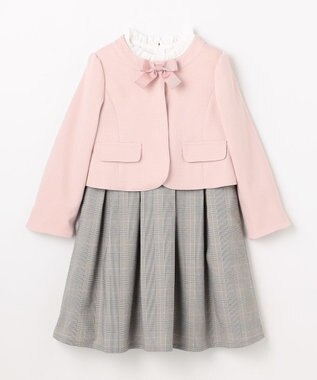 組曲 KIDS  【110-140㎝】 チェックワンピース＆ドビージャケットセット ピンク
