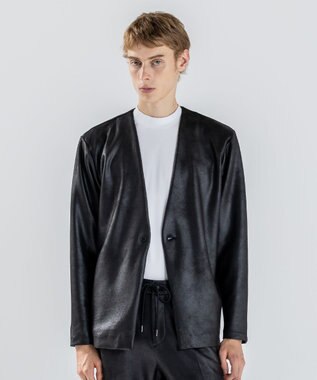 新素材【ストレッチ/光沢感】レザーライクジャージー　カーディガン