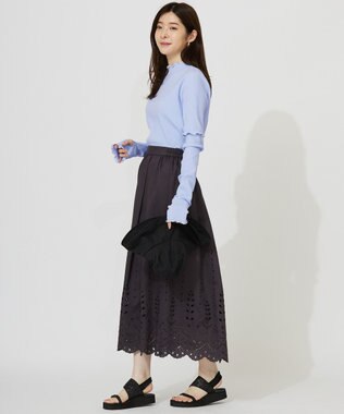 ANY SIS 【洗える】カットワークエンブロイダリー スカート スレート