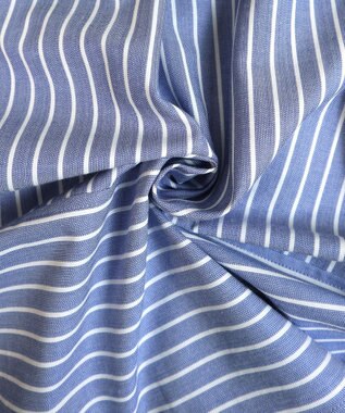 Tiaclasse L 【洗える】フレアスリーブシャツワンピース ブルーストライプ