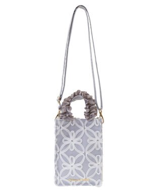 Maison de FLEUR チュールフラワーフリルミニショルダートートバッグ Grayish Blue