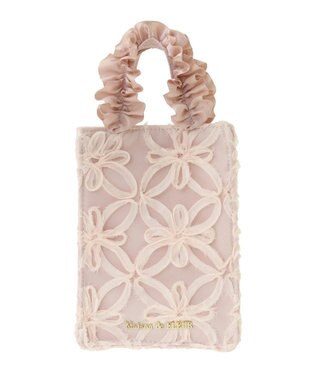Maison de FLEUR チュールフラワーフリルミニショルダートートバッグ Pink Beige