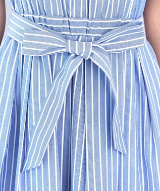 Tiaclasse L 【洗える】フレアスリーブシャツワンピース ブルーストライプ