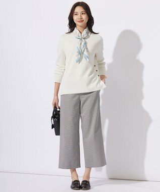 J.PRESS LADIES L 【洗える】シャークスキンハウンドトゥース セミワイド パンツ ブラックチェック系3