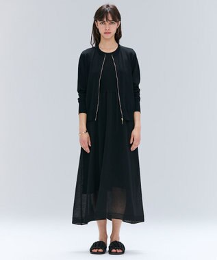 BEIGE， 【洗える】NADIA / レザーラインジップカーディガン Black