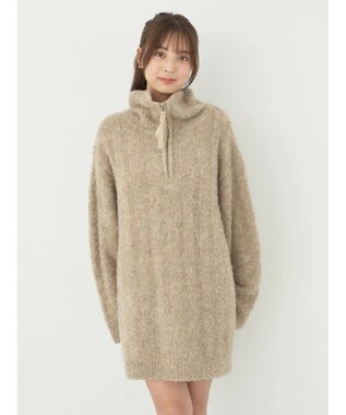 earth music&ecology ブークレハーフジップミニワンピース Mocha