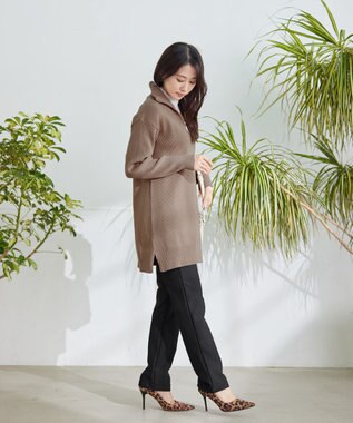 Tiaclasse 【洗える】ハーフジップニットチュニック モカ