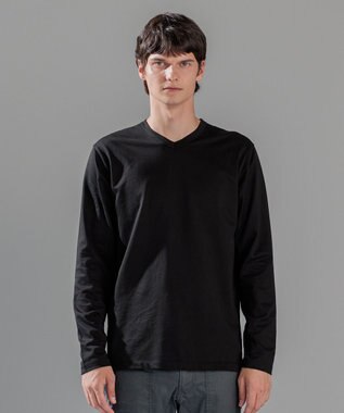 JOSEPH HOMME スビンソフトジャージー　Vネック長袖カットソー ブラック系