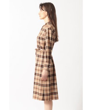 DAKS タータンチェック バンドカラーワンピース ベージュ