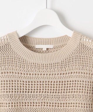 自由区 L 【洗える】レーシーリネンコットン ニット ベージュ