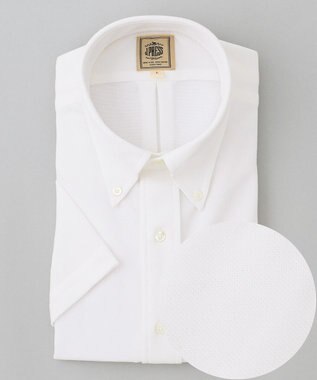 J.PRESS MEN 酷暑の清潔感もこれ一枚で【吸水速乾 / 抗菌防臭 / 防シワ】【J.PRESS OXFORD JERSEY】カノコインレイ半袖 シャツ / B.D. ホワイト系