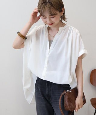 AMERICAN HOLIC 【予約】【WEB限定】イージーケア+接触冷感 フレンチスリーブギャザーシャツ Ivory