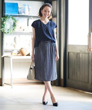 Tiaclasse 【洗える】大人こなれた印象のドッキングドロストワンピース ネイビー