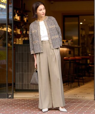 自由区 【XSサイズ～/洗える/セット可】キュプラリネンシャンタン ワイドパンツ ベージュ系