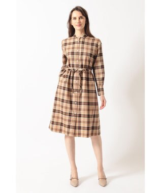 DAKS タータンチェック バンドカラーワンピース ベージュ