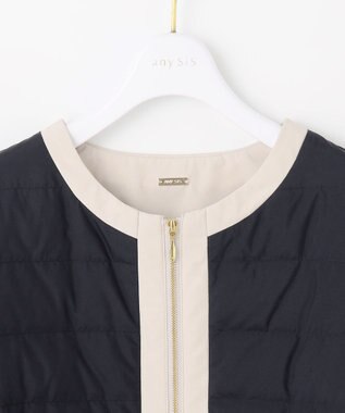 ANY SIS 【2WAY】ノーカラーダウン ジャケット ネイビー×ベージュ