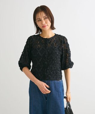 Green Parks ・SUGAR SPOON フラワーレースカーディガン Black