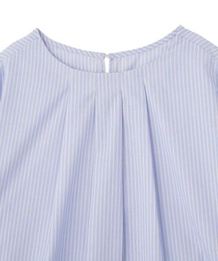 Green Parks イージーケア袖タックブラウス Stripe Blue