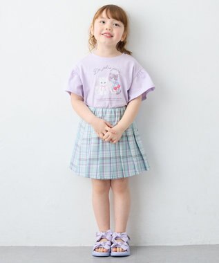 ANY KIDS 【綿100%】ドロップショルダー アニマルプリントTシャツ ラベンダー×ネコ