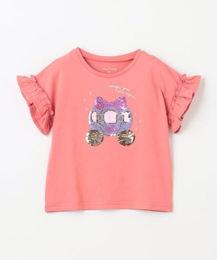 ANY KIDS 接触冷感 ミラクルスパンコール Tシャツ ピンク×馬車