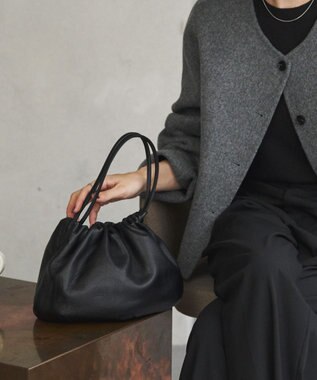 russet レザー巾着4WAYショルダーバッグ(CE-1454) Black