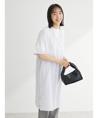 Green Parks 綿麻混スキッパーミニワンピース Stripe Ivory