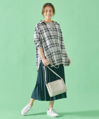 ANY ライトリネンクロスチュニックシャツ オフ×ネイビーチェック