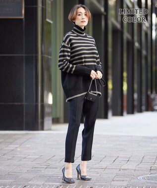 ICB 【新色追加・WEB限定カラーあり】 ソフトカシミヤミックス ハイネックニット ブラック×アッシュカーキ系柄［WEB限定］