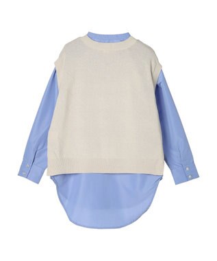 CRAFT STANDARD BOUTIQUE 【洗える】ニットベスト+バンドカラーシャツSET-B Ivory