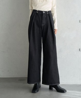 earth music&ecology タックホックデニムパンツ Black