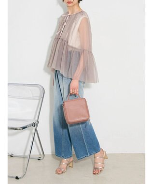 Green Parks リボンチュールデザインブラウス Pink Beige