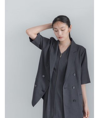 Te chichi ミックスツイルテーラードジャケット(セットアップ可)《2026 SUMMER LOOK item》 チャコールグレー