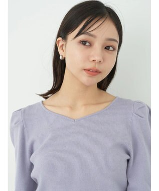 earth music&ecology ハートネック袖パールニットプルオーバー Lavender