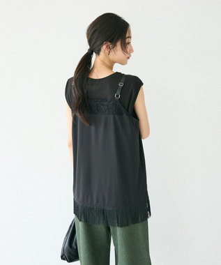 CRAFT STANDARD BOUTIQUE レース切替フリンジビスチェ Black