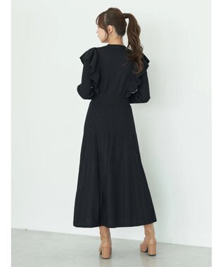 earth music&ecology ショルダーフリルニットワンピース Black