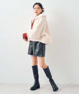 earth music&ecology リバーシブルフェイクムートンショートブルゾン アイボリー