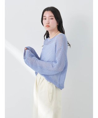 earth music&ecology レーシーニットプルオーバー Blue