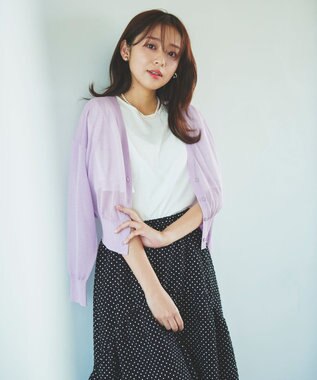 Feroux 【洗える】Vネックシアー カーデ ライラック系