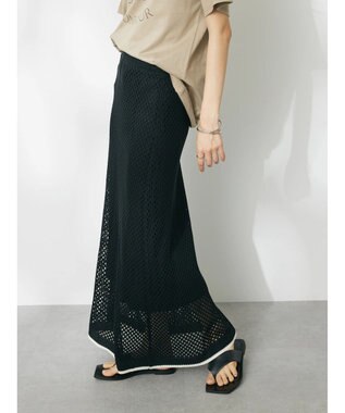 CRAFT STANDARD BOUTIQUE 配色メッシュニットスカート Black
