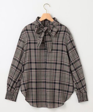 組曲 シアーツイルチェック ハイネックブラウス ベージュ系3