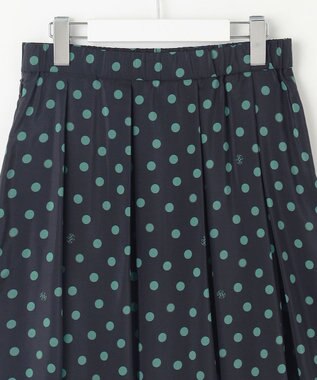 自由区 L 【洗える】ポルカドットプリント スカート ネイビー×ミントグリーン